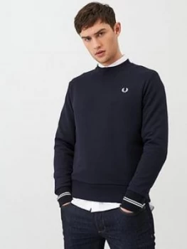 Image of Fred Perry Crew Neck Sweatshirt - Navy, Size 2XL, Men