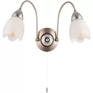 Image of Dimming LED Wall Light Satin Chrome & Diffused Glass Shade Double Lamp Fitting