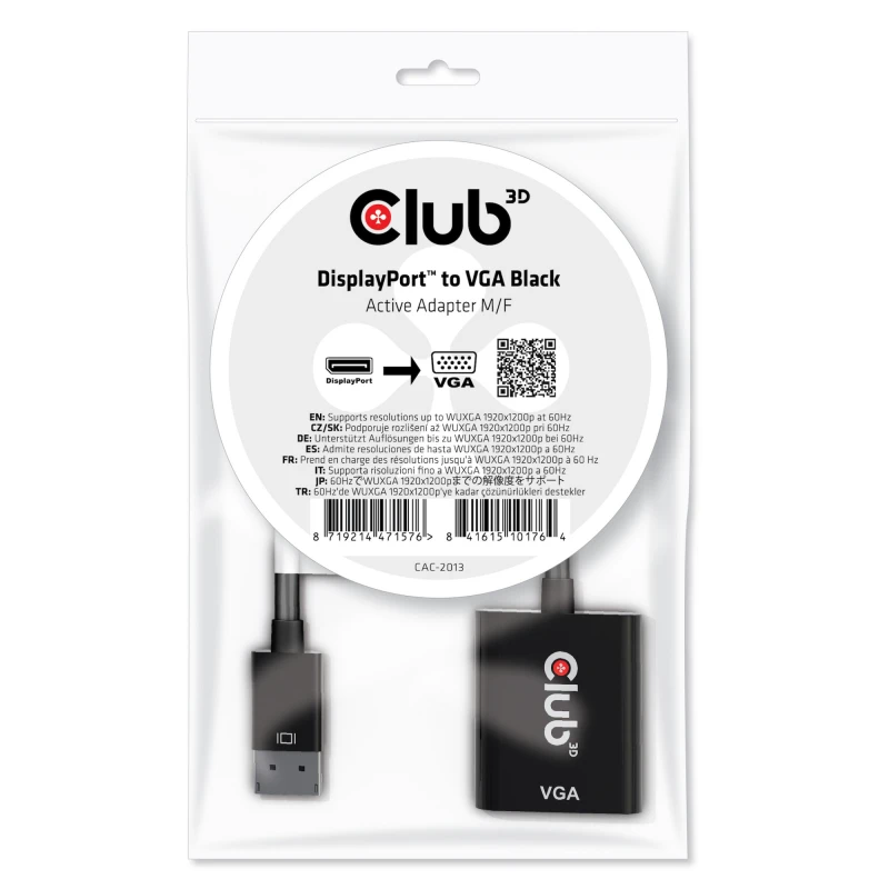 Image of CLUB3D DisplayPort to VGA Black Active Adapter M/F
