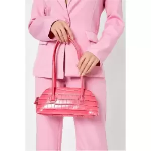 image of I Saw It First Pink Croc Pu Long Handle Baguette Bag - Pink