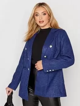 image of Yours Boucle Blazer - Blue Size 14, Women