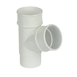 image of FloPlast RY1W Round Line Downpipe 67.5 Deg Branch - White 68mm