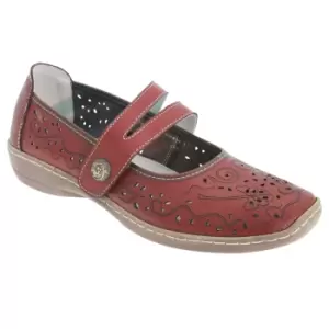 Image of Boulevard Womens/Ladies Touch Fastening Perforated Bar Casual Leather Shoes (7 UK) (Red)
