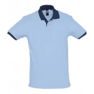 Image of SOLS Prince Unisex Contrast Pique Short Sleeve Cotton Polo Shirt (XS) (Sky Blue/French Navy)
