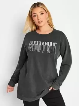 image of Yours Embellished Sweatshirt - Grey, Size 18, Women