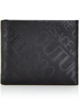 Image of Versace Jeans Couture Mens All Over Tonal Logo Leather Billfold Wallet - Black