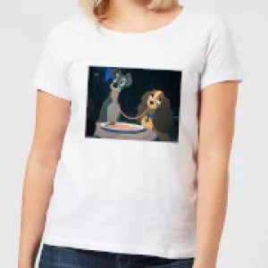 Image of Disney Lady And The Tramp Spaghetti Scene Womens T-Shirt - White
