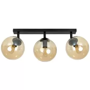 Image of Emibig Tofi Black Globe Ceiling Spotlight Bar with Amber Glass Shades, 3x E14