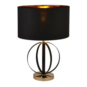 Image of Searchlight - Table Lamp Black, Gold with Black Shade, Gold Inner