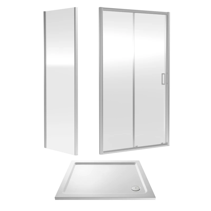 Image of Balterley 6mm Glass Sliding Shower Door, Side Panel Shower Tray 1000x760x1900mm White