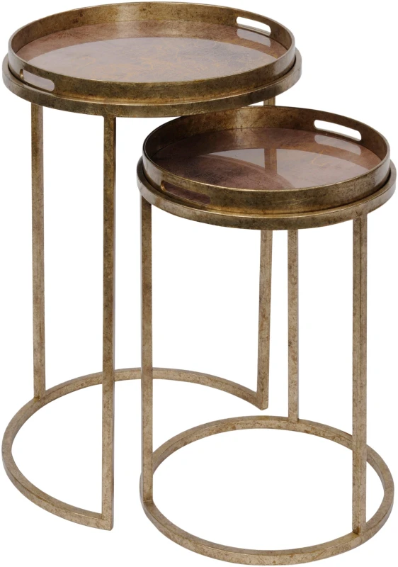 Image of Libra Interiors Vienna Antique Gold Atlas Set Of 2 Side Tray Tables Multi