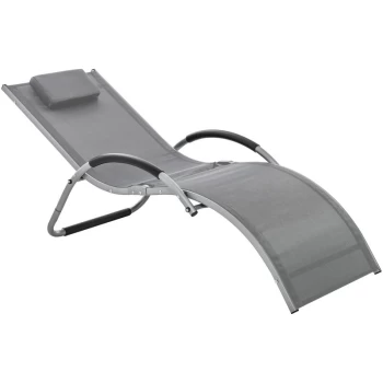 image of Sun Lounge Recliner Lounge Chair Design Ergonomic w/ Pillow Dark Grey - Outsunny