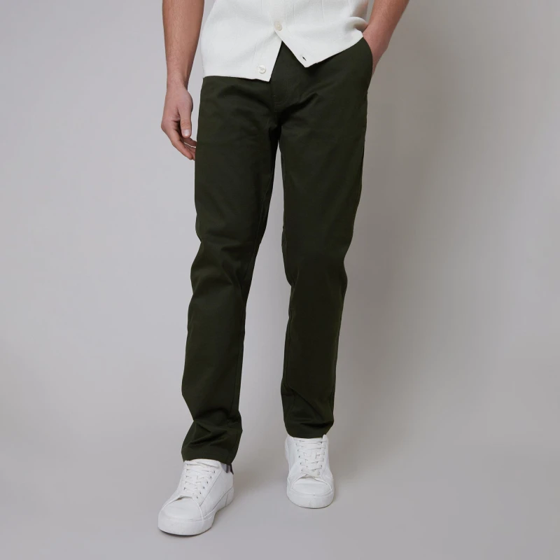 Image of Threadbare 'Laurito' Cotton Regular Fit Chino Trousers with Stretch Green