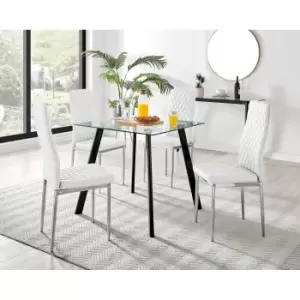 Image of Furniture Box Seattle Glass and Black Leg Square Dining Table & 4 White Milan Chrome Leg Chairs