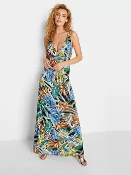 Image of Long Tall Sally Palm Print Maxi Dress, Green, Size 12, Women