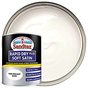 Image of Sandtex Rapid Dry Plus Soft Satin Paint - Pure Brilliant White 750ml
