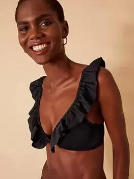 Image of Accessorize Exaggerated Ruffle Bikini Top - Black, Size 12, Women