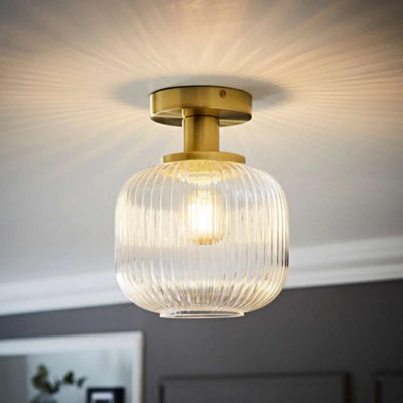 Image of ValueLights ValueLights Calpe Clear Glass Shade Flush Gold Stem Ceiling Light Gold One Size Unisex 5016529268222