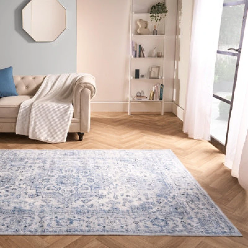 Image of OHS OHS Washable Rug Vintage Living Room Bedroom Decor Non Slip Runners Soft Carpet Mat in Blue Size: 120cm x 170cm Blue 120cm x 170cm Unisex 502743