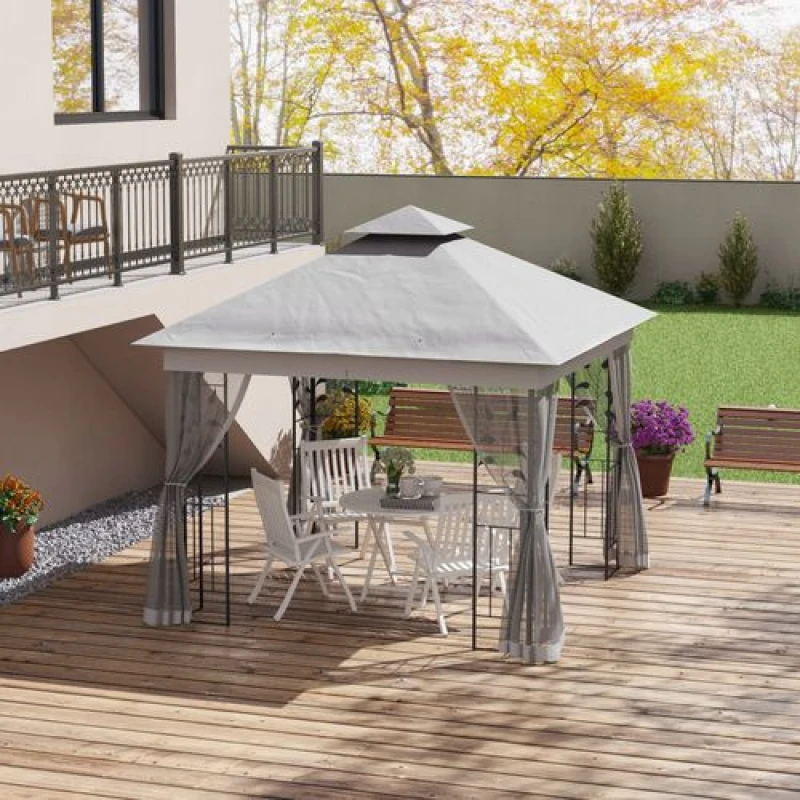 Image of Outsunny 3 x 3(m) Garden Gazebo Marquee Tent Canopy Shelter Pavilion Grey TJ Hughes 5056725384227