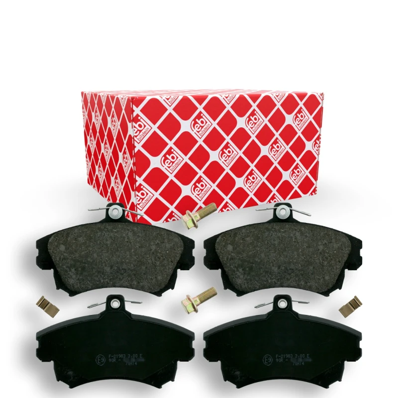 Image of FEBI BILSTEIN 16214 Brake pad set Front Axle, with acoustic wear warning, with fastening material Brake Pad Set,disc brake (402)