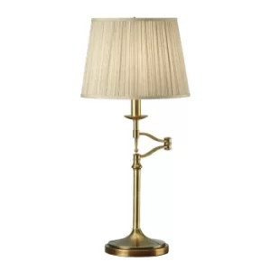 image of Stanford 1 Light Swing Arm Table Lamp Antique Brass with Beige Shade, E27