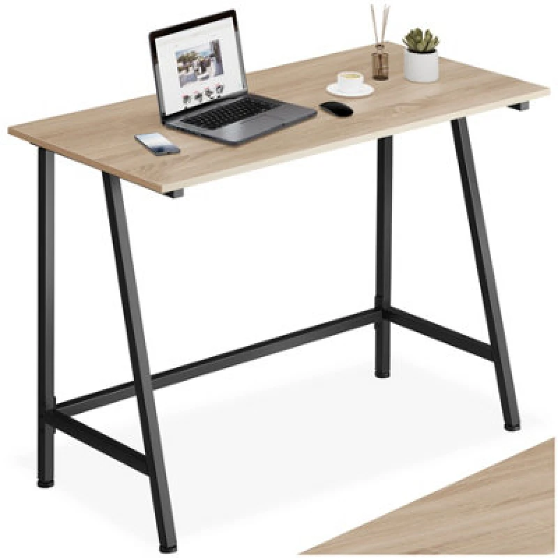 Image of Tectake Desk Newton - Computer, Laptop, Writing Table 50 Cm - Industrial Wood Light, Oak Sonoma