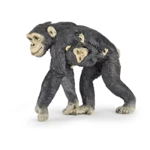 image of PAPO Wild Animal Kingdom Chimpanzee and Baby Toy Figure, Three Years or Above, Black (50194)