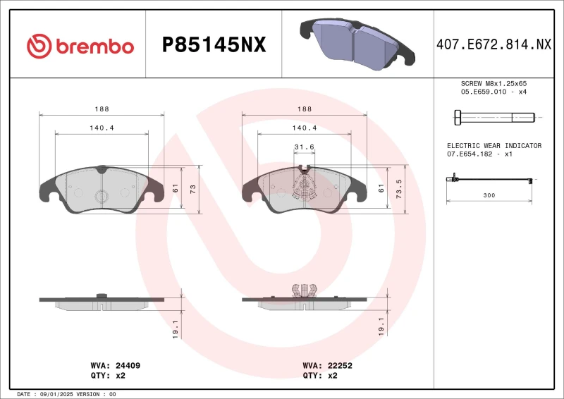 Image of BREMBO Brake pad set BREMBO P85145NX