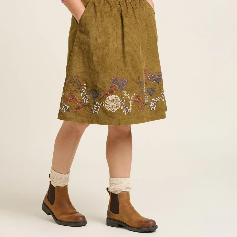 Image of Brakeburn Embroidered Cord Maxi Skirt Brown