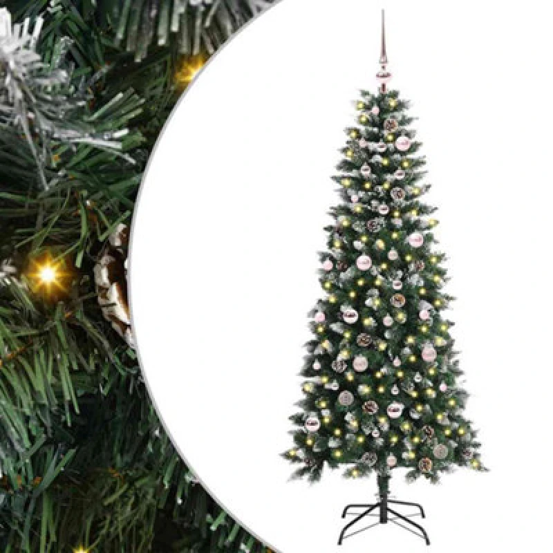 Image of vidaXL Artificial Christmas Tree with 150 LEDs, Pink Balls Green 66 x 66 x 150 cm, Green 3395810