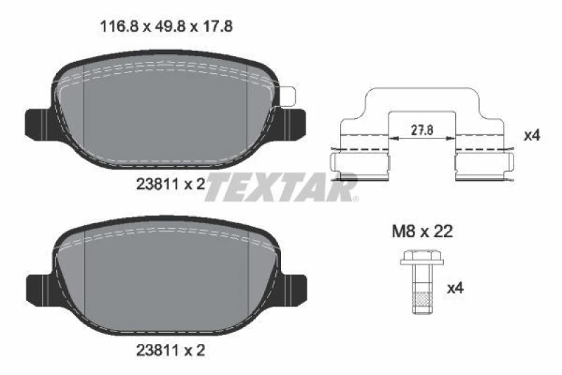 Image of Brake pad set TEXTAR 2381103