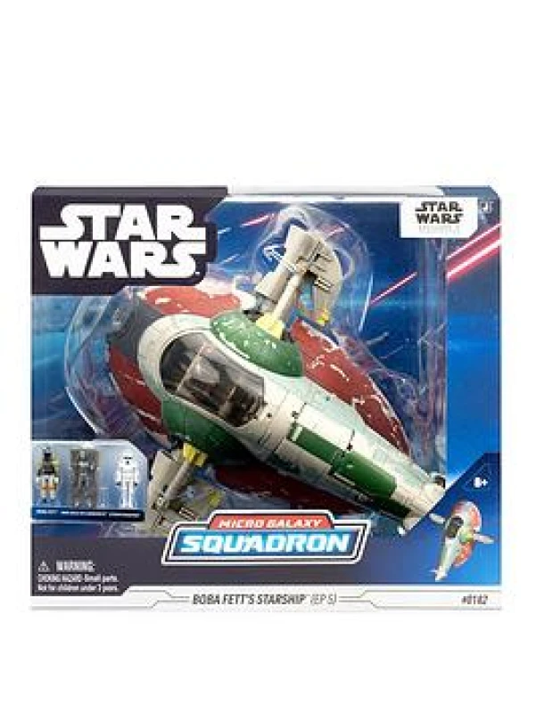 Image of Jazwares Star Wars Micro Galaxy Squadron Boba Fetts Raumschiff (Ep 5) - 178cm Fahrzeug mit Flight Display Stand und DREI 25cm Mikrofiguren-Zubehor
