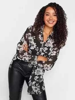 Image of M&Co Floral Long Line Shirt, Black, Size 10, Women