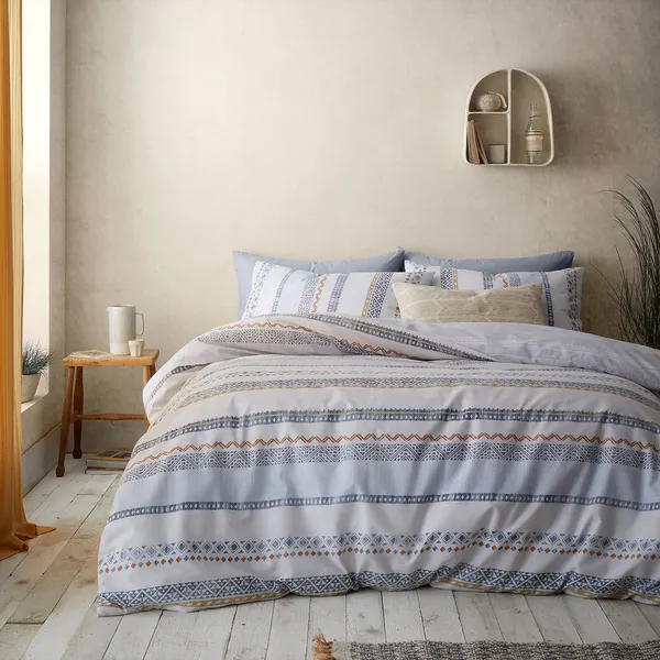 Image of Pineapple Elephant Vida Stripe Beige Duvet Cover and Pillowcase Set