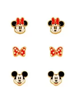 image of Disney Mickey & Minnie Mouse Black, White & Red Trio Earring Set, Multi