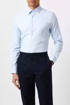Image of Skinny Fit Blue Herringbone Texture Smart Shirt
