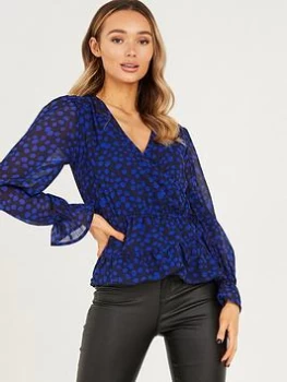 image of Quiz Navy Dalmatian Print Peplum Top - 8