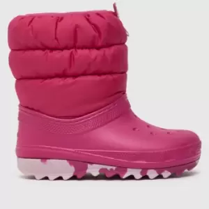 image of Crocs Pink Classic Neo Puff Girls Junior Boots