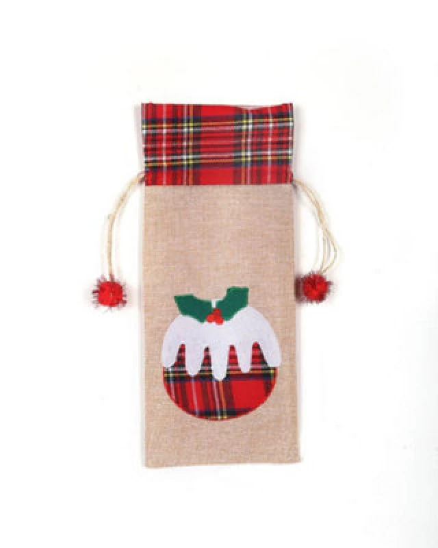 Image of Shatchi Wine Bottle Liquor Cover Bag with Drawstring Printed Pattern Burlap Hessian Linen Novelty Dinner Table Decorations Brown unisex