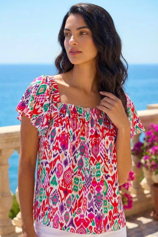 Image of Dusk Womens Zig Zag Ruffle Top Size: 12 Multicolor Female 12