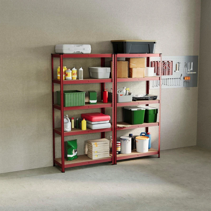 Image of Lassic 5 Tier Heavy Duty Steel Garage Shelving - 2 Bay Red unisex 5 Tier