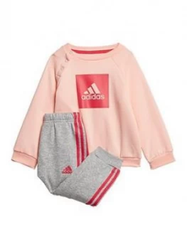 Image of Boys, adidas Infants Three Stripe Logo Sweat and Jogger Set - Coral, Size 9-12 Months