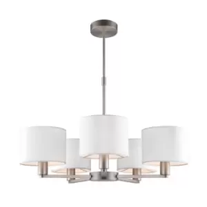 Image of Ceiling Pendant Light Matt Nickel Plate & Vintage White Fabric 5 x 40W E14
