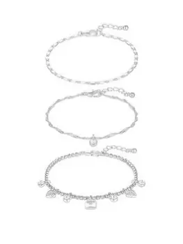 image of Lipsy Silver Mirror And Diamante Charm Multi Row Bracelet