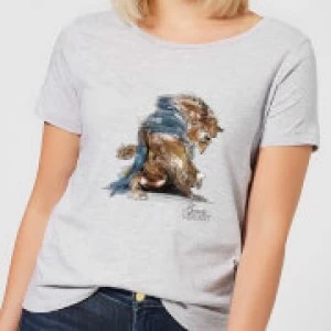 Image of Disney Beauty And The Beast Sketch Womens T-Shirt - Grey - 3XL