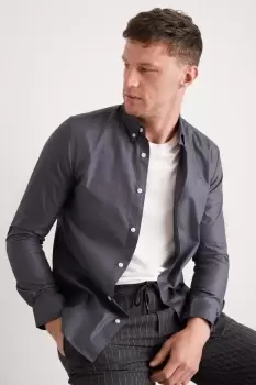 Image of Mens Charcoal Slim Fit Long Sleeve Oxford Shirt