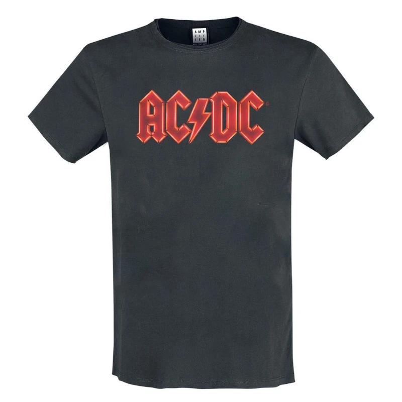 Image of Amplified Amplified Men I Power Up AC DC Logo T-Shirt in Charcoal Size: Small Charcoal S Male 5063470339310
