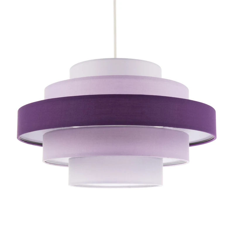 Image of Happy Homewares Contemporary Round Triple Tier Cotton Fabric Pendant Light Shade in Purple Size: 14" Purple Unisex 14"