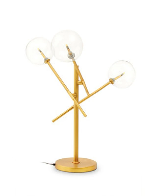 Image of Orsina Luxe Brass Finish Table Lamp, Three Bulb Table Light With Glass Spherical Shades, Metal And Glass Table Lamp